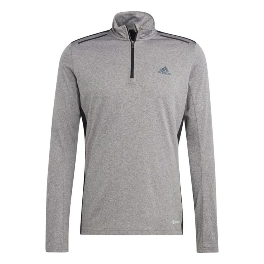Adidas Mens Logo Quarter Zip Slim Long-Sleeved Track Top / Gray